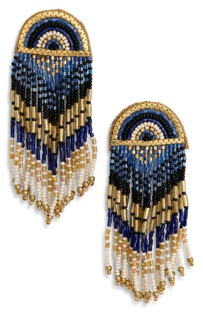 Deepa Gurnani Lisander Beaded Fringe Drop Earrings In Blue