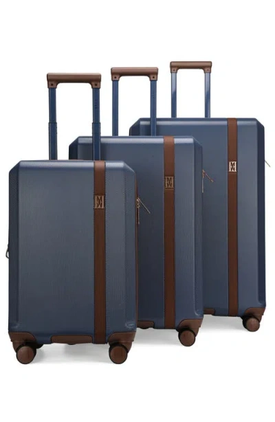 Elle Luxe Journey 3-piece Expandable Retro Spinner Luggage Set In Blue
