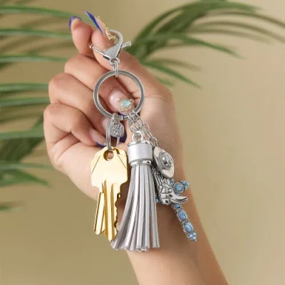 Jessica Simpson Western Cross & Tassel Charm Keychain In Metallic