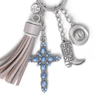 Jessica Simpson Western Cross & Tassel Charm Keychain In Metallic