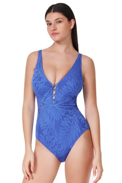 Profile By Gottex D Cup V Neck X Detail One Piece Swimsuit In Blue