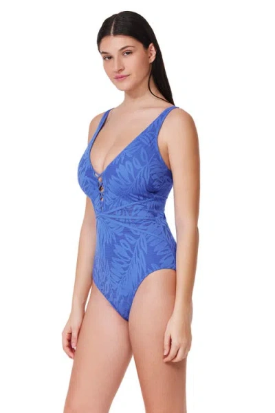 Profile By Gottex D Cup V Neck X Detail One Piece Swimsuit In Blue