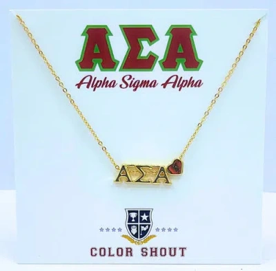 Color Shout Alpha Sigma Alpha Sorority Gold Heart Necklace In Gold