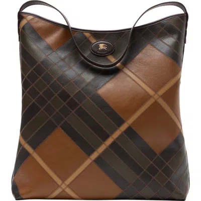 Burberry Large Highlands Check-pattern Leather Shoulder Bag In Brown
