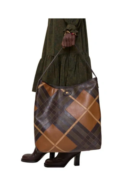 Burberry Large Highlands Check-pattern Leather Shoulder Bag In Brown