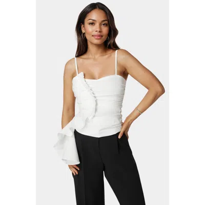 Bebe Poplin Asymmetric Ruffle Top In White
