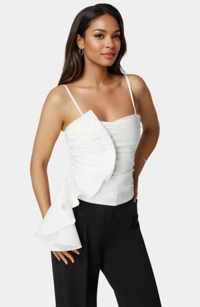 Bebe Poplin Asymmetric Ruffle Top In White
