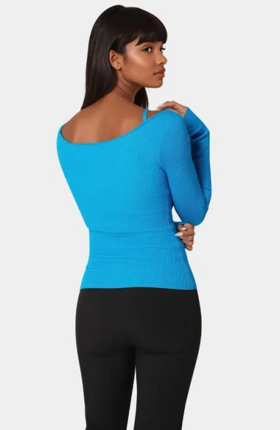 Bebe Strap Detail Sweater Top In Blue