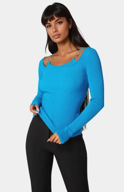 Bebe Strap Detail Sweater Top In Blue
