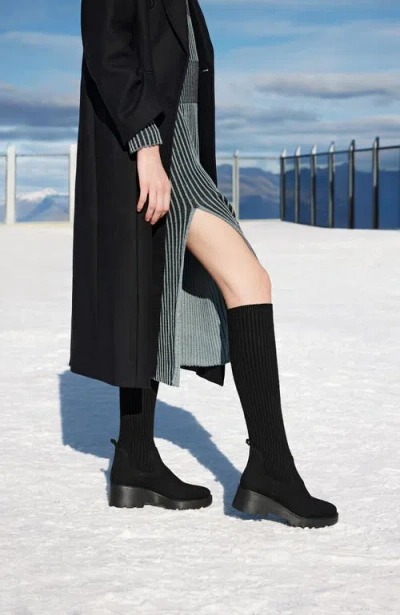 Vivaia Round-toe Knee-high Platform Chunky Wool Wedge Boots In Black
