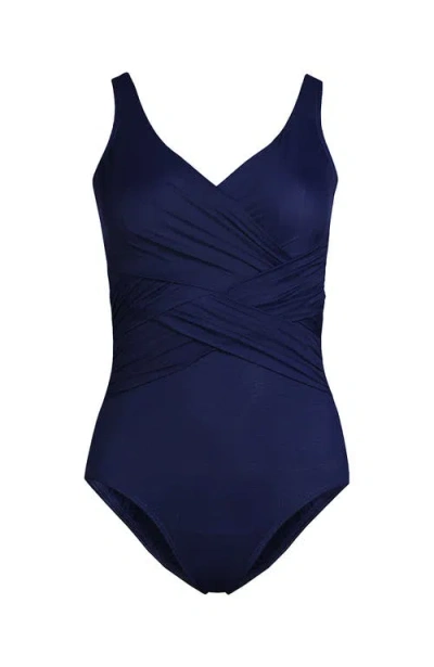 Lands' End Plus Size Dd-cup Slender Tummy Control Chlorine Resistant Wrap One Piece Swimsuit In Blue