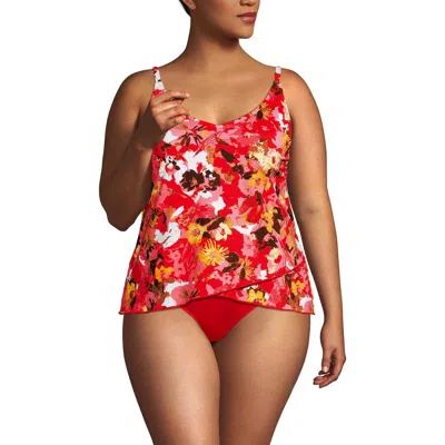 Lands' End Plus Size Tulip Hem Tankini Top In Red