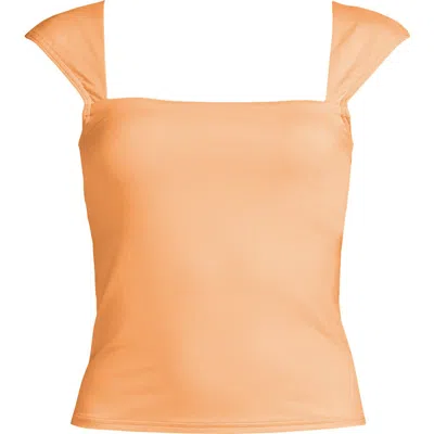 Lands' End Womens Square Neck Underwire Square Back Tankini Swimsuit Top In Orange