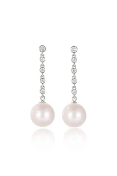 Classicharms Electra Silver Diamond Rivière Pearl Drop Earrings In Silver