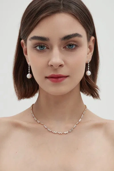 Classicharms Electra Silver Diamond Rivière Pearl Drop Earrings In Silver