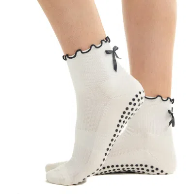 Souls. Ruffle Bow Ankle Grip Socks In White