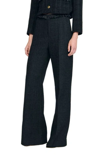 Sandro Tweed Suit Trousers In Black