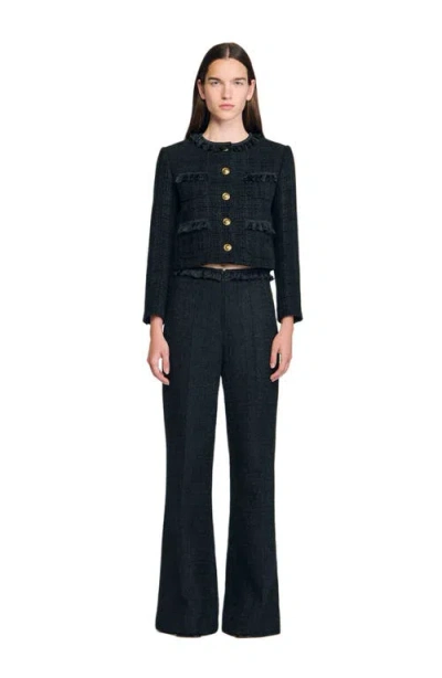 Sandro Tweed Suit Trousers In Black