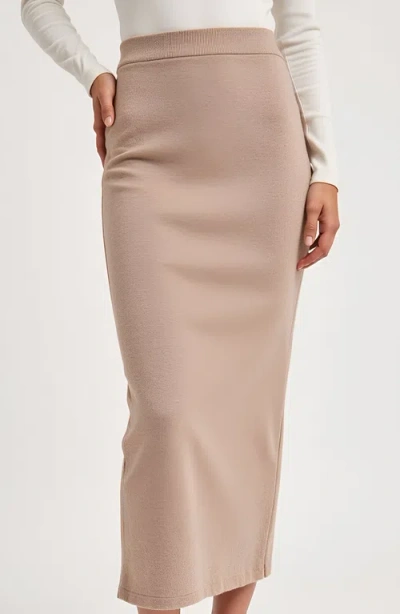 Modenaire Soft Stretch Knit Midi Skirt In Neutral