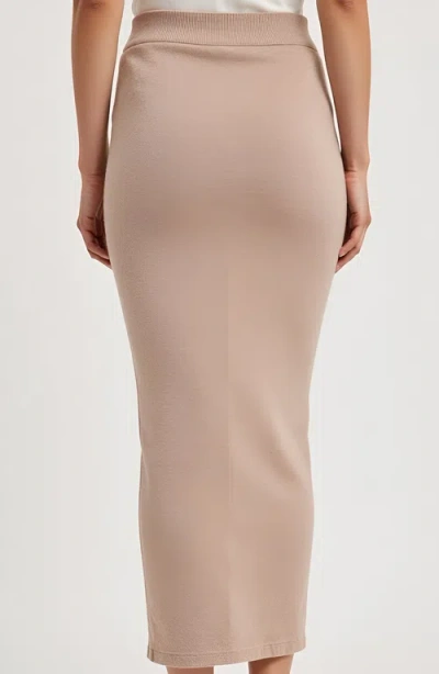 Modenaire Soft Stretch Knit Midi Skirt In Neutral