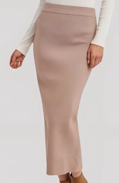 Modenaire Soft Stretch Knit Midi Skirt In Neutral