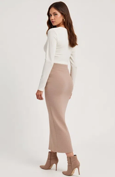 Modenaire Soft Stretch Knit Midi Skirt In Neutral