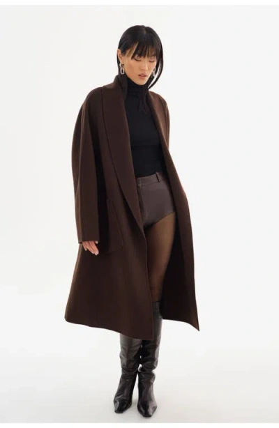 Lamarque Thara | Shawl Collar Wool Coat In Brown
