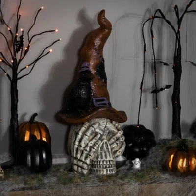 Northlight 22.75" Skull In Witch's Hat With Crow Halloween Decoration In Multi