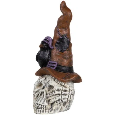 Northlight 22.75" Skull In Witch's Hat With Crow Halloween Decoration In Multi