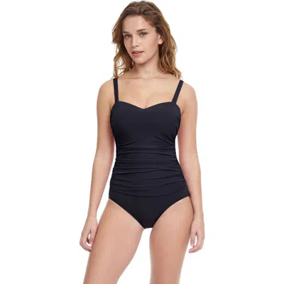 Profile By Gottex Textured Scoop Neck Shirred Underwire One Piece Swimsuit In Ribbons Black In Black
