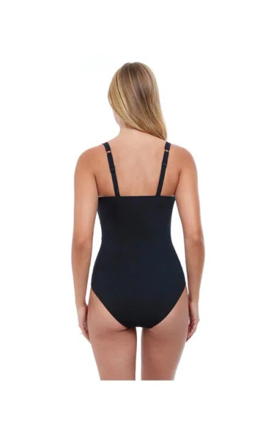 Profile By Gottex Textured Scoop Neck Shirred Underwire One Piece Swimsuit In Ribbons Black In Black