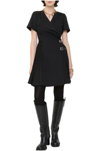 Burberry Ada Pleated Wrap Mini Dress In Black