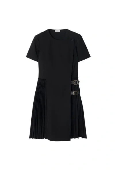 Burberry Ada Pleated Wrap Mini Dress In Black