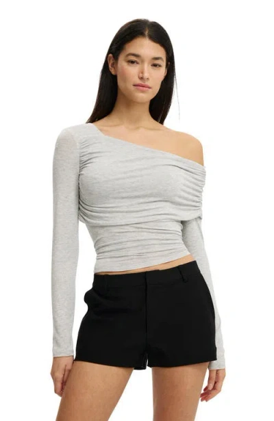Cotton On One Shoulder Base Layer Long Sleeve In Gray