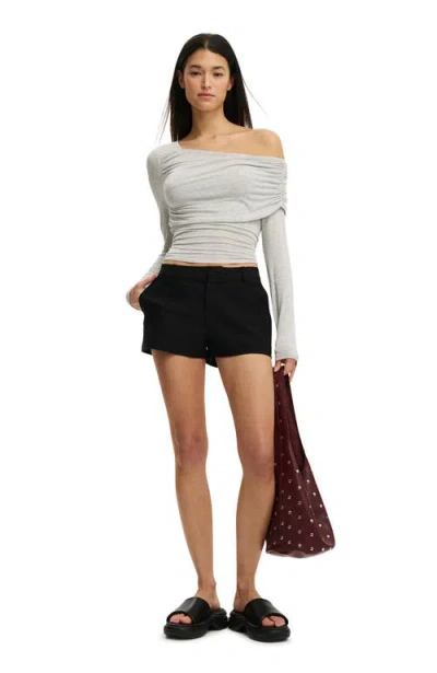 Cotton On One Shoulder Base Layer Long Sleeve In Gray