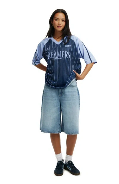 Cotton On Oversized V Neck Raglan Jersey In Blue