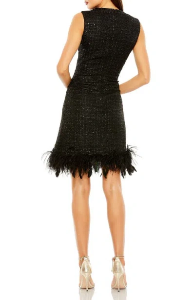 Mac Duggal 20784 Short Feather A Line Cocktail Mini Dress In Black