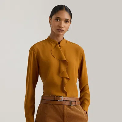 Ralph Lauren Womens Ruffle Trimmed Georgette Tunic P Xs Xxl In Brown