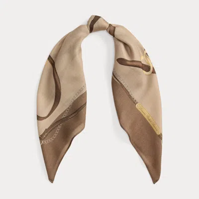 Ralph Lauren Belting-print Wool-silk Square Scarf In Neutral