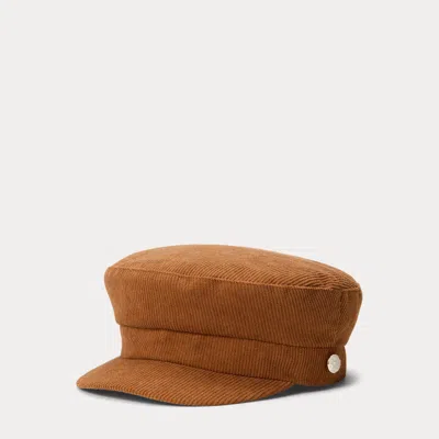 Ralph Lauren Button-trim Corduroy Cap In Brown