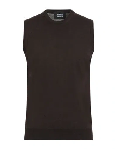 Alpha Studio Man Sweater Dark Brown Size 42 Merino Wool In Brown