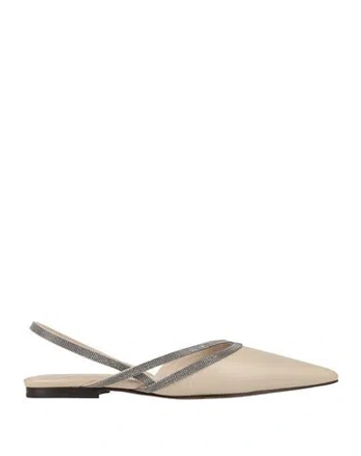 Brunello Cucinelli Woman Ballet Flats Beige Size 10 Leather In Neutral