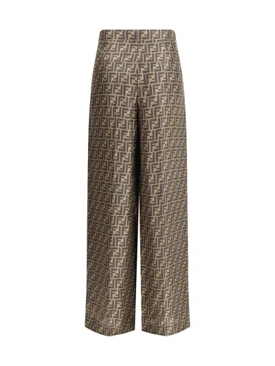 Fendi Women Monogram Pattern Silk Pants In Multi