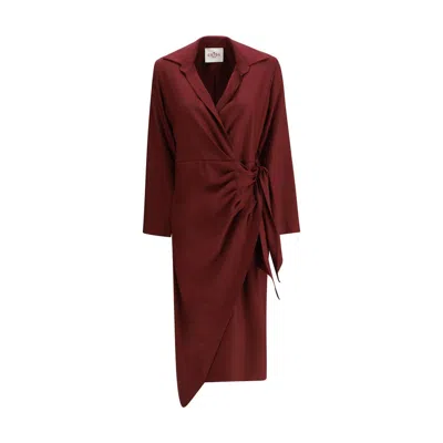 Crida Milano Bordeaux Silk Casual Dress In Burgundy