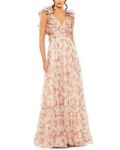 Mac Duggal Ruffle Tiered Cut-out Chiffon Floral Dress In Multi