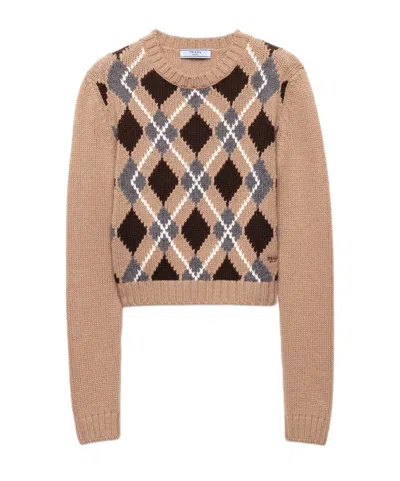 Prada Crew Neck Sweater In Brown