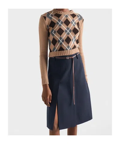 Prada Crew Neck Sweater In Brown