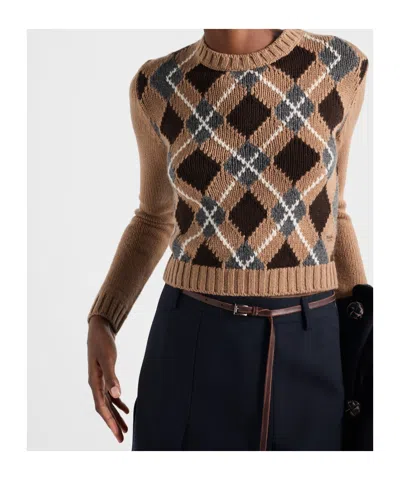 Prada Crew Neck Sweater In Brown