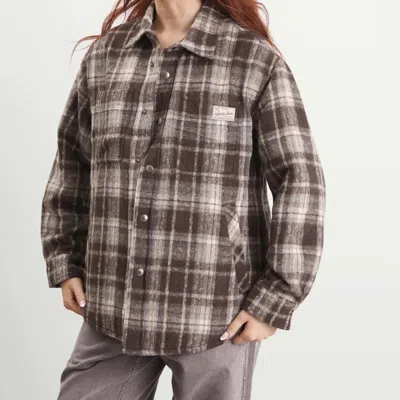 Dunst Brown Checkered Shirt With Front Logo Patch In Flannel Man In Brown