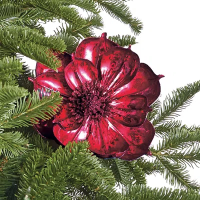 Frontgate Set Of 6 Glitter Metallic Magnolia Stems In Red